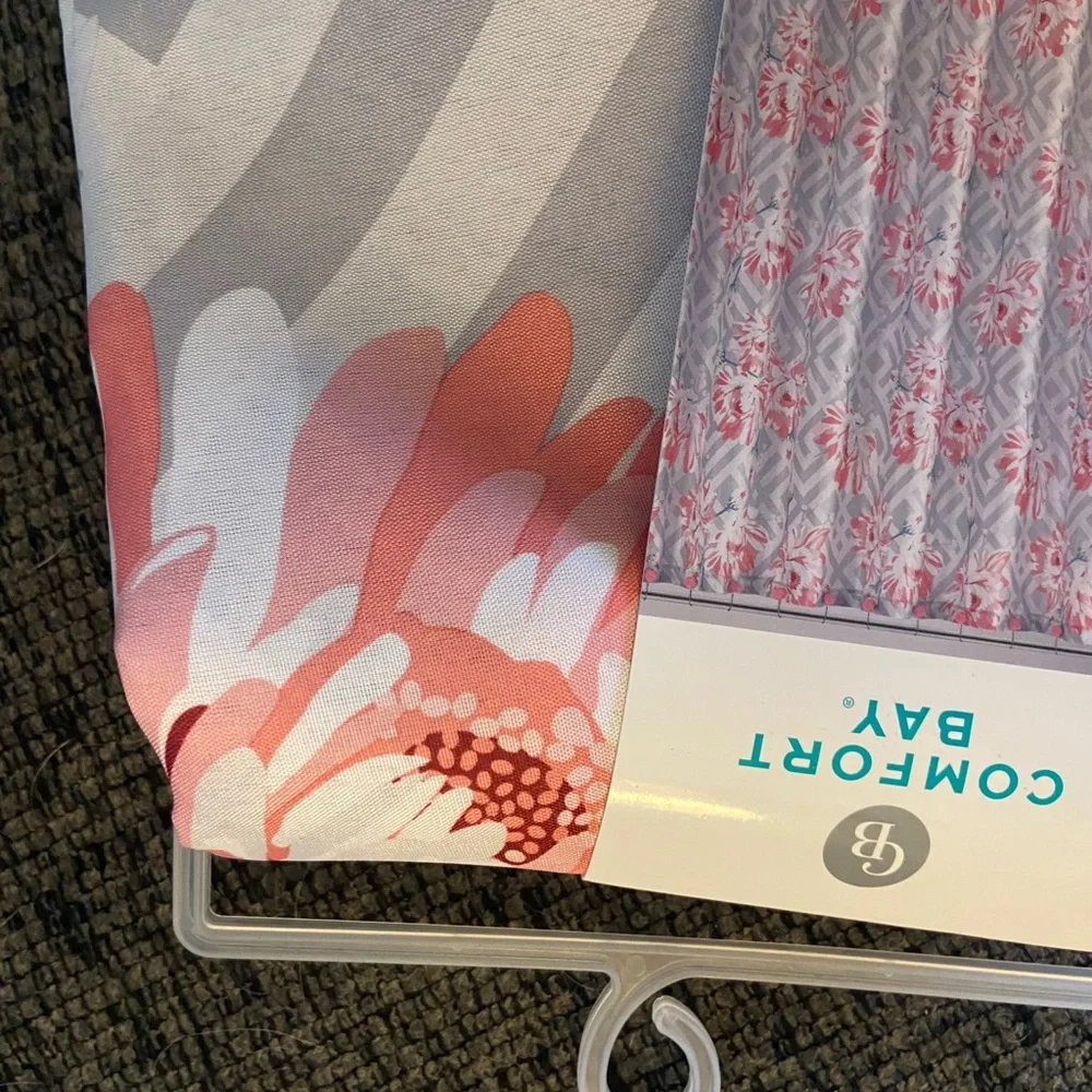 Comfort Bay Pink and Gray Shower Curtain Set
